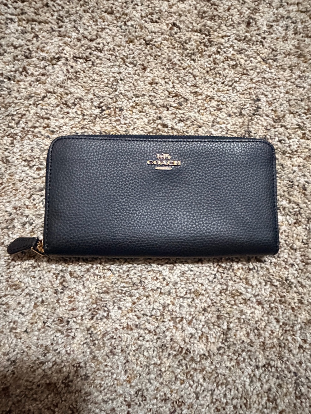 Coach Black Pebbled Zip Wallet with Gold Logo